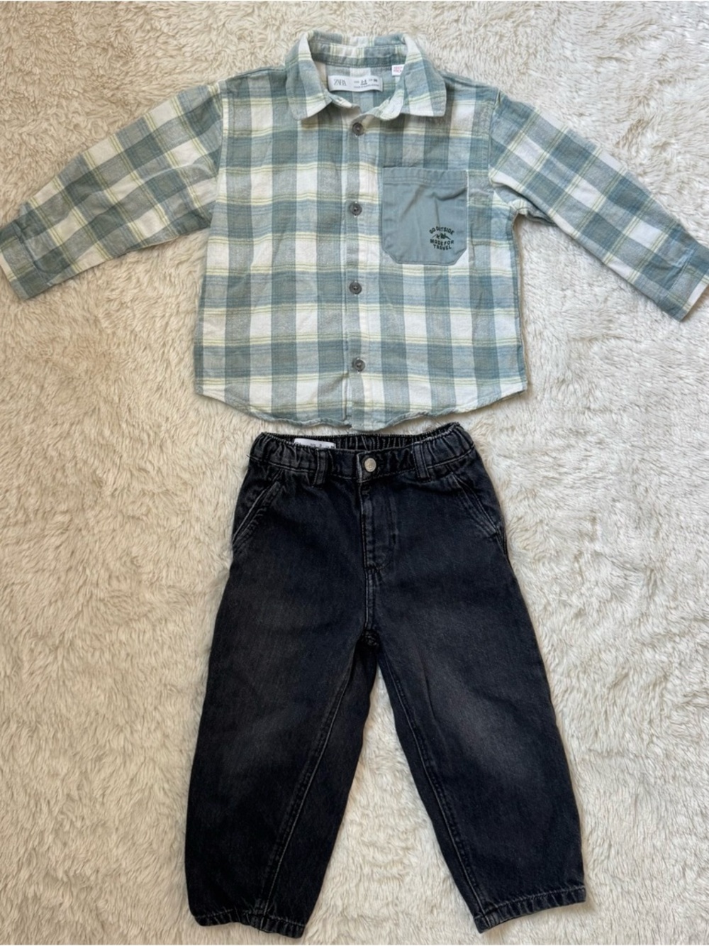 Zara Toddler Plaid Button-Down Shirt and Denim Bundle - 2-3T
